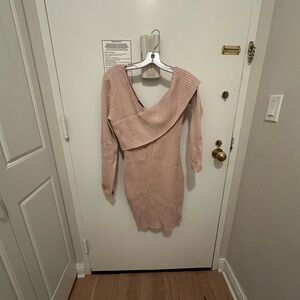 Bodycon one shoulder sweater dress by Bebe size L  in tan